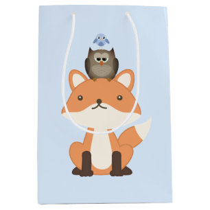Sac Cadeau Moyen Chouette renard et bleu oiseaux