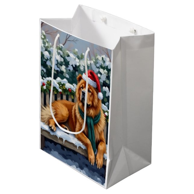 Sac Cadeau Moyen Chow Chow Dog Serene Winter Garden Christmas Art (Devant Angle)