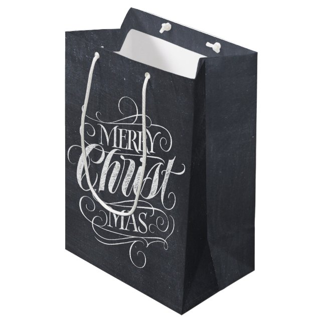 Sac Cadeau Moyen Christian Christ Noël Chalkboard Calligraphie (Devant Angle)