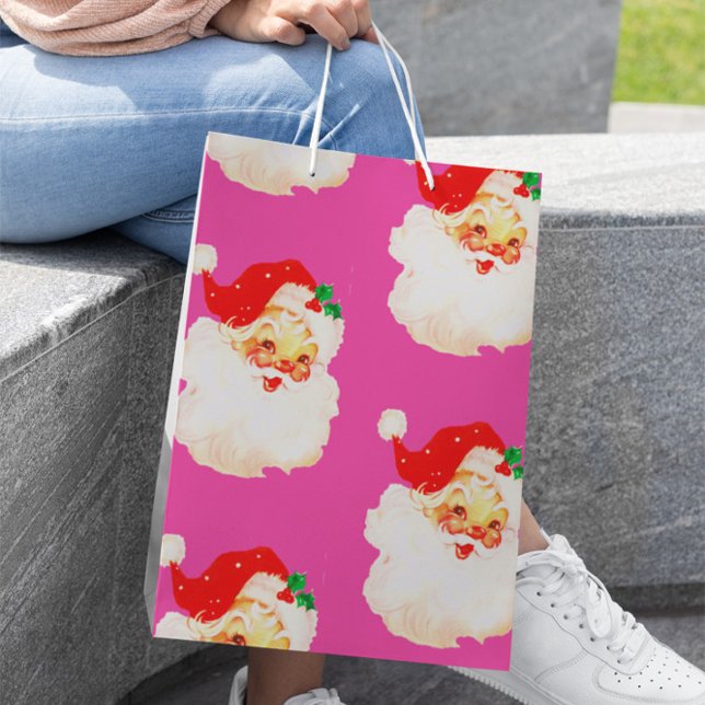 Sac Cadeau Moyen Christmas Jolly Père Noël Joyeux Pink Fun (Créateur téléchargé)