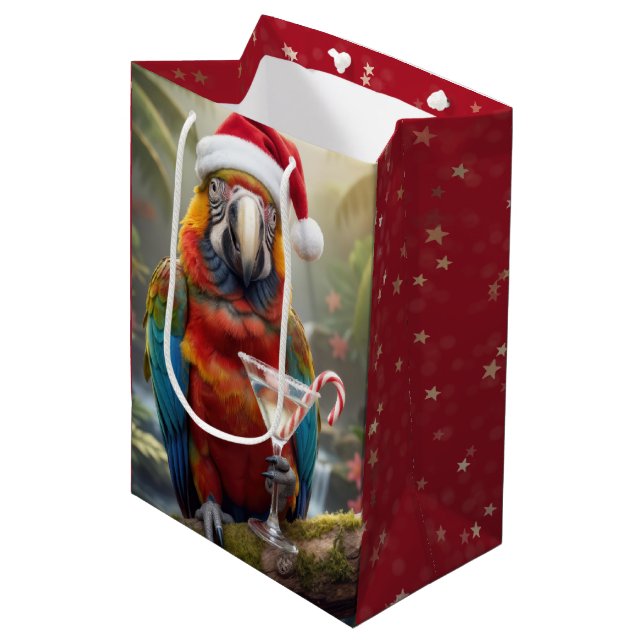 Sac Cadeau Moyen Christmas Macaw Parrot With Martini Cocktail (Devant Angle)