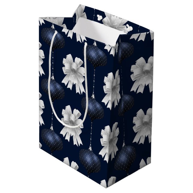 Sac Cadeau Moyen Christmas Navy Bow Velvet Pattern (Dos Angle)
