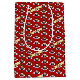Sac Cadeau Moyen Christmas Pudding Merry Christmas! Holly Pattern