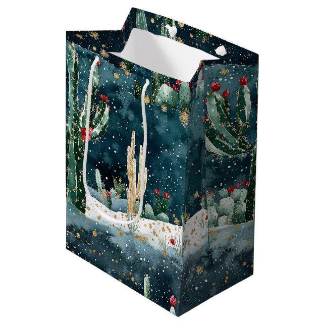 Sac Cadeau Moyen Christmas Red Blue Green Cactus Floral (Devant Angle)