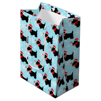 Sac Cadeau Moyen Christmas Scottie Dogs Pattern