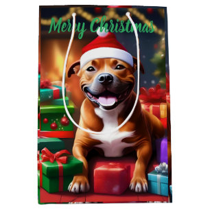 Sac Cadeau Moyen Christmas Staffordshire Bull Terrier