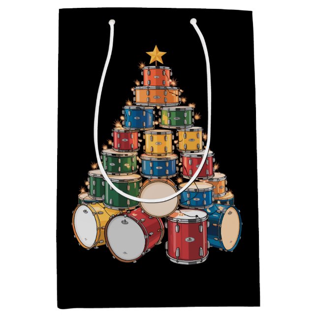 Sac Cadeau Moyen Christmas Tree Drummer Music Holiday Drummer Band (Devant)