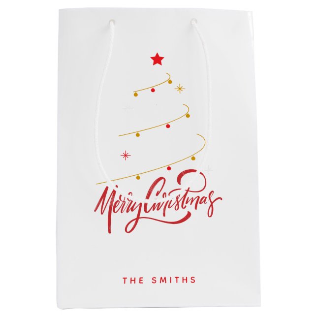 Sac Cadeau Moyen Christmas Tree Typography Script Minimalist (Devant)