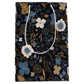 Sac Cadeau Moyen Christmas Tropical Coastal Blue Hibiscus Floral 
