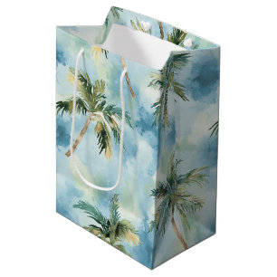 Sac Cadeau Moyen Cieux Bleus Île Tropicale Palmiers Anniversaire