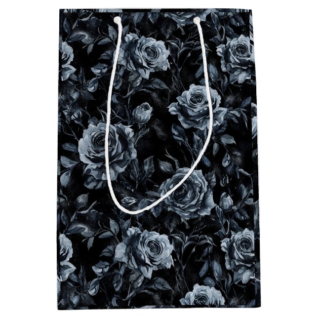 Sac Cadeau Moyen Cimetière bleu Rose gothique occulte (Devant)