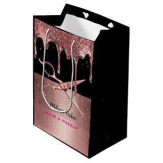 Sac Cadeau Moyen Ciseaux & Styliste Capillaire Rose Gold Glitter Dr