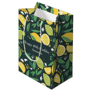 Sac Cadeau Moyen Citron et Limes Fruit Motif Joyeux anniversaire