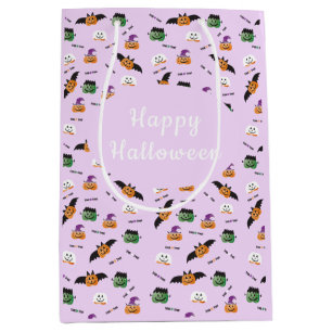 Sac Cadeau Moyen Citrouille Bats Witch Frankenstein Motif Halloween
