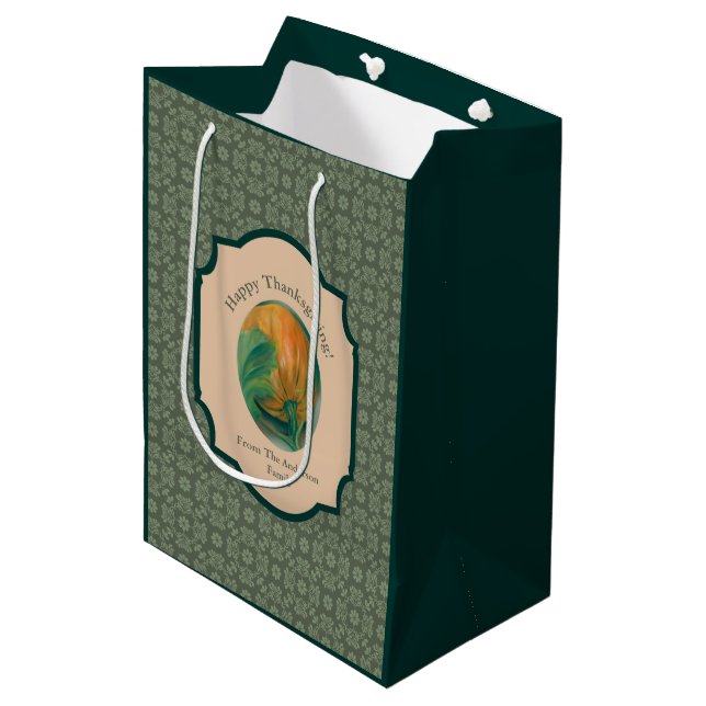 Sac Cadeau Moyen Citrouille d'automne et feuille Pastel Thanksgivin (Devant Angle)
