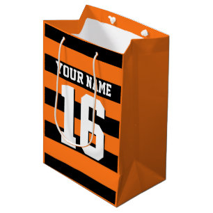 Sac Cadeau Moyen Citrouille Orange Black Team Jersey Preppy Stripe