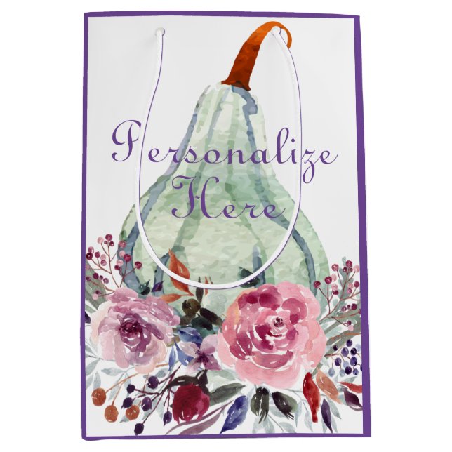Sac Cadeau Moyen Citrouille pastel élégant automne gourde à fleurs  (Devant)