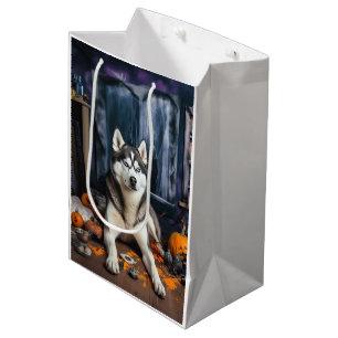 Sac Cadeau Moyen Citrouilles Épouvantables Halloween Husky Sibérien