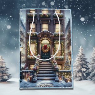 Sac Cadeau Moyen City Brownstone à Noël