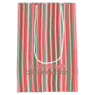 Sac Cadeau Moyen Classic Christmas Green Red Stripes 