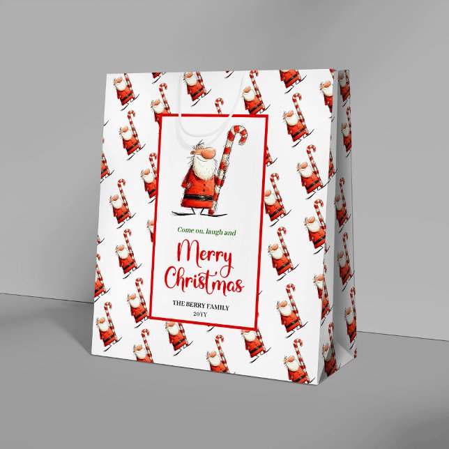 Sac Cadeau Moyen Classic funny Santa gift bag red green celebration (Classic funny Santa gift bag red green celebration

)