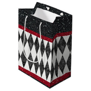 Sac Cadeau Moyen Classic noir blanc rouge arlequin Jacquard diamant