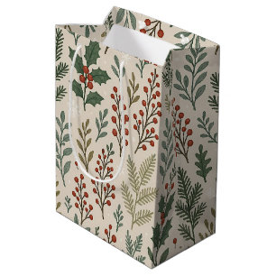 Sac Cadeau Moyen Classy Botanical Holly Berry Floral Art Motif