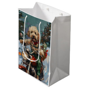 Sac Cadeau Moyen Cockapoo Chien chevauchant la moto Noël