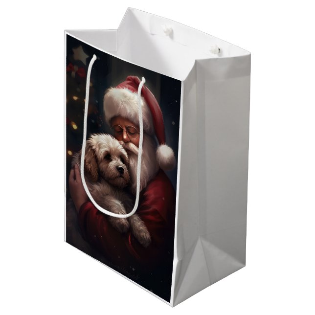 Sac Cadeau Moyen Cockapou avec Noël Festif du Père Noël (Devant Angle)