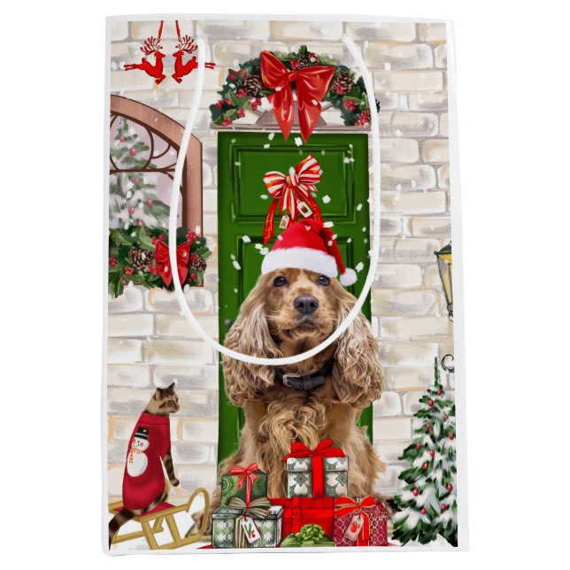 Sac Cadeau Moyen Cocker Spaniel Chien Noël (Devant)