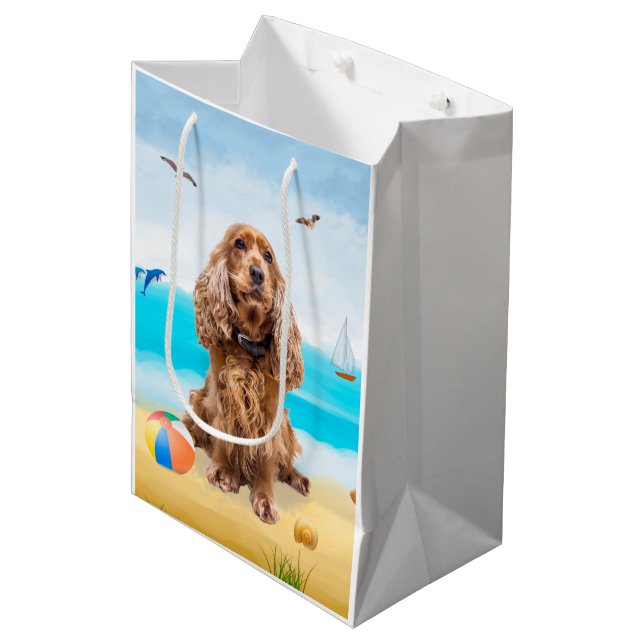 Sac Cadeau Moyen Cocker Spaniel Chien sur la plage (Devant Angle)