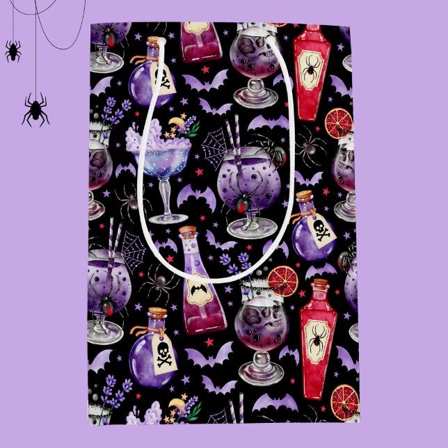 Sac Cadeau Moyen Cocktails et potions d'Halloween violet rouge (Purple and Red Halloween Cocktails and Potions Medium Gift Bag)