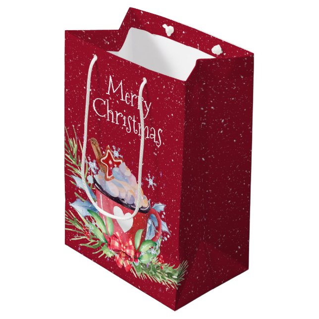 Sac Cadeau Moyen Coco chaud de Noël et pin (Devant Angle)
