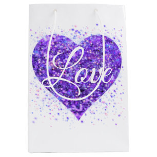 Sac Cadeau Moyen Coeur pétillant pourpre, parties scintillant d'amo