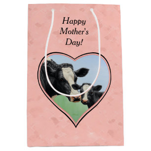 Sac Cadeau Moyen Coeur rose Vache et Veau Holstein