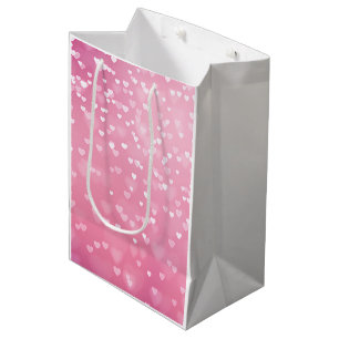 Sac Cadeau Moyen Cœurs blancs roses Anniversaire
