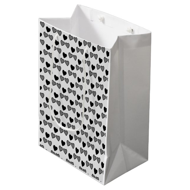 Sac Cadeau Moyen Coeurs d'amour noir et gris (Devant Angle)