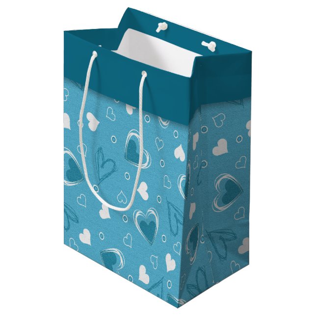 Sac Cadeau Moyen Coeurs de bleu de Saint-Valentin (Devant Angle)
