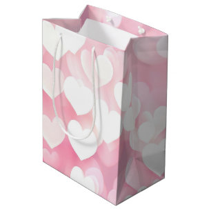Sac Cadeau Moyen Coeurs De Bokeh Rose Et Blanc