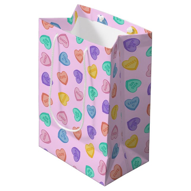 Sac Cadeau Moyen Coeurs de bonbons (Devant Angle)