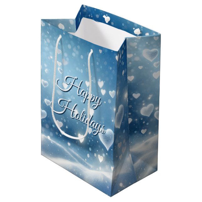 Sac Cadeau Moyen Coeurs de neige flottants (Devant Angle)