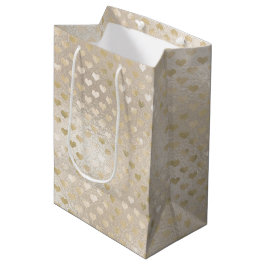 Sac Cadeau Moyen Coeurs d'or blanc