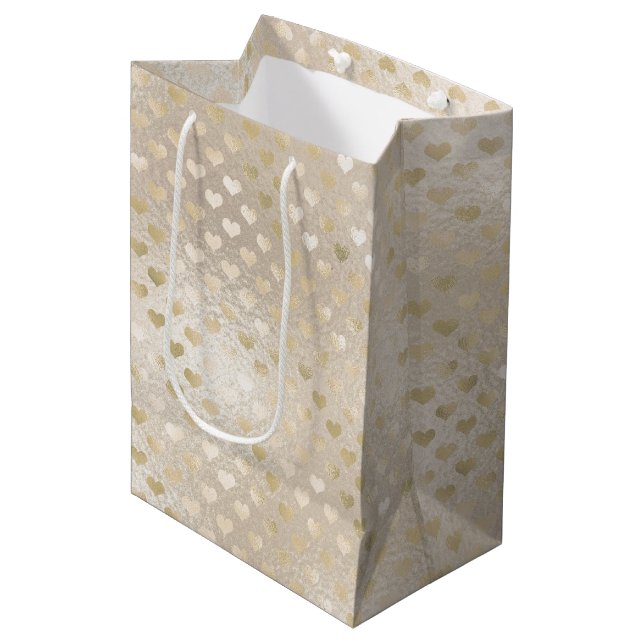 Sac Cadeau Moyen Coeurs d'or blanc       (Devant Angle)