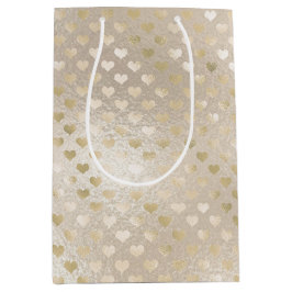 Sac Cadeau Moyen Coeurs d'or blanc