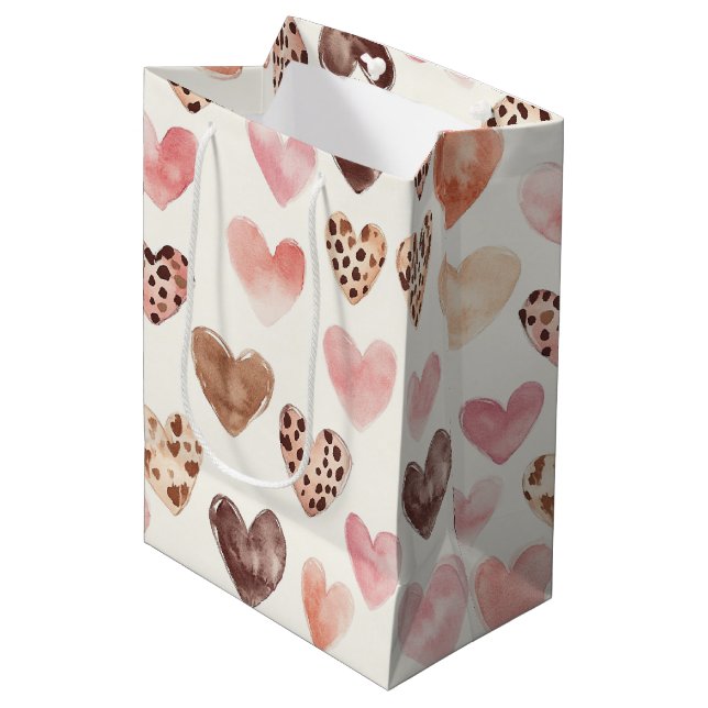 Sac Cadeau Moyen Coeurs Empreintes de léopard Brown roses Anniversa (Devant Angle)