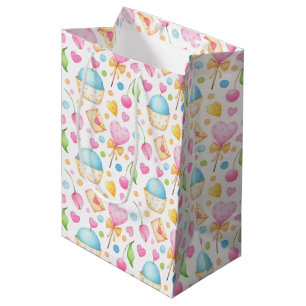 Sac Cadeau Moyen Coeurs et cupcakes Motif d'aquarelle