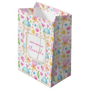 Sac Cadeau Moyen Coeurs et Cupcakes Motif d'aquarelle
