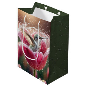 Sac Cadeau Moyen Colibri d'anniversaire dans une tulipe