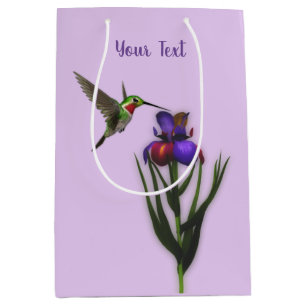 Sac Cadeau Moyen Colibri Et Fleur Iris Personnalisés