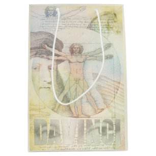Sac Cadeau Moyen Collage d'homme de Léonard de Vinci Vitruvian
